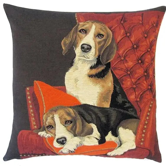 Beagles on a Sofa Throw Pillow