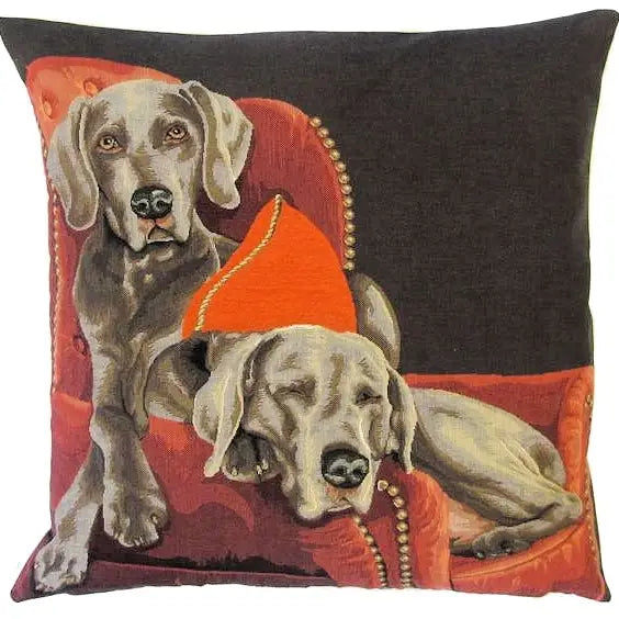 Weimaraners on a Sofa Throw Pillow