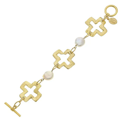 Gold Open Cross and Freshwater Pearl Bracelet - Horse Country Trading Company