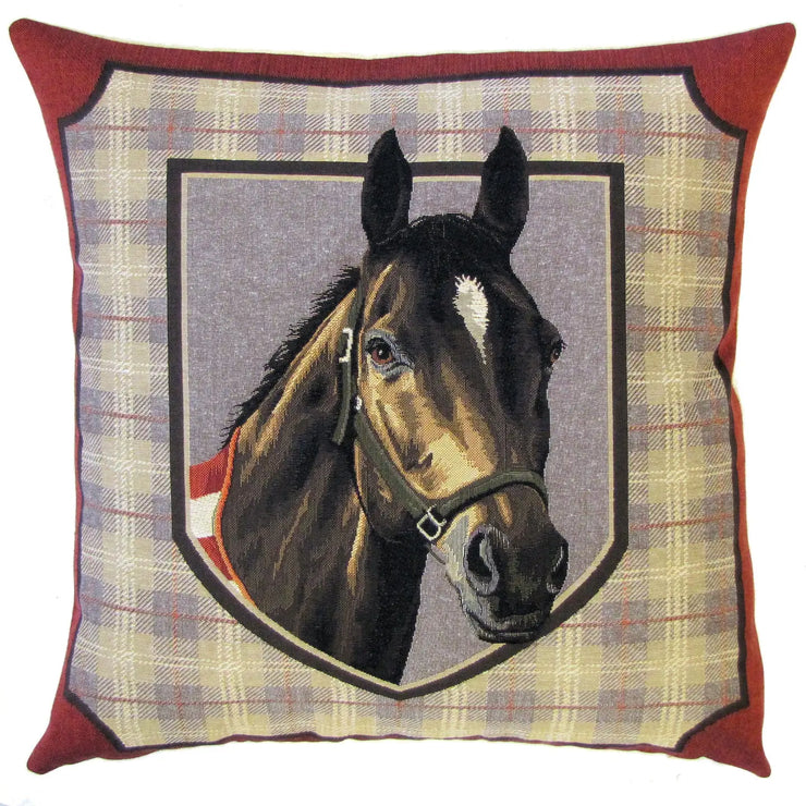 Plaid Bay Horse Throw Pillow