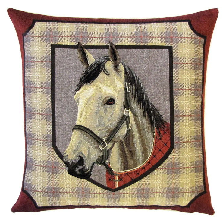 Plaid Grey Horse Throw Pillow