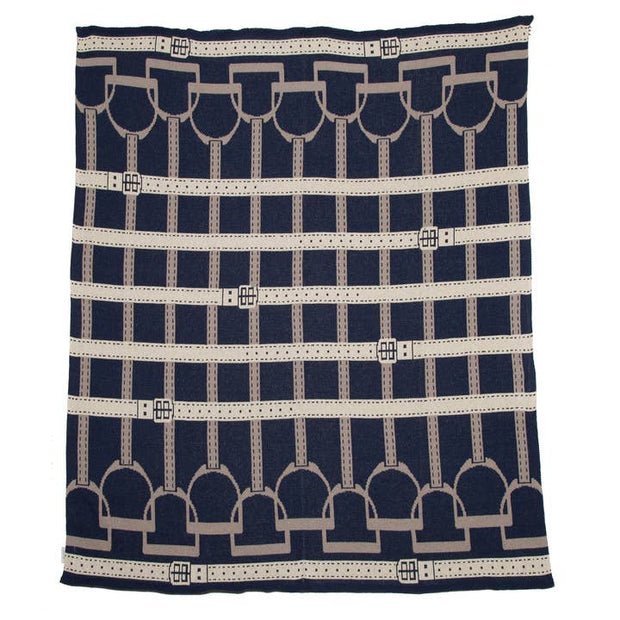 Stirrup Throw Blanket Marine/Flax - Horse Country Trading Company