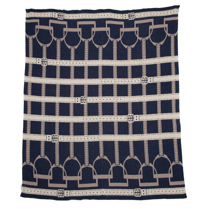 Stirrup Throw Blanket Marine/Flax - Horse Country Trading Company