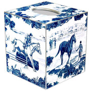 Equestrian Toile Blue Tissue Box Cover - Horse Country Trading Company