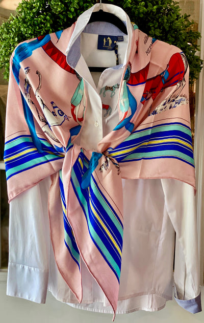 Baby Pink Hermes Inspired 70/30 Cashmere/Silk Scarf - Horse Country Trading Company