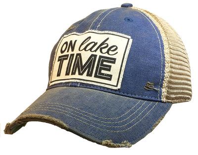 On Lake Time Distressed Trucker Cap Royal Blue - Horse Country Trading Company