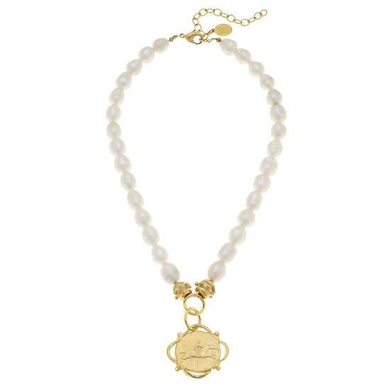 Freshwater Pearl Necklace with Gold Equestrian Pendant - Horse Country Trading Company