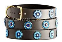 "Blue/Brown Circles" Beaded Dog Collar - Horse Country Trading Company