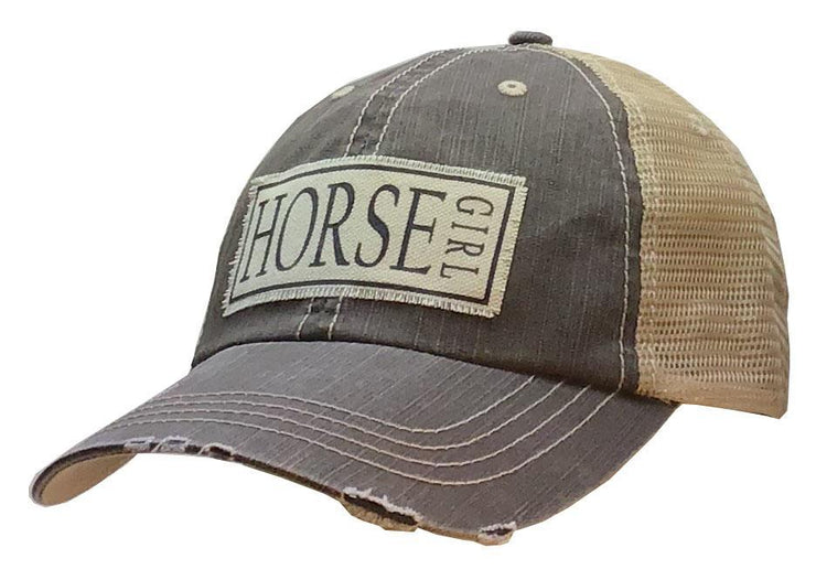Horse Girl Distressed Trucker Cap Light Brown - Horse Country Trading Company