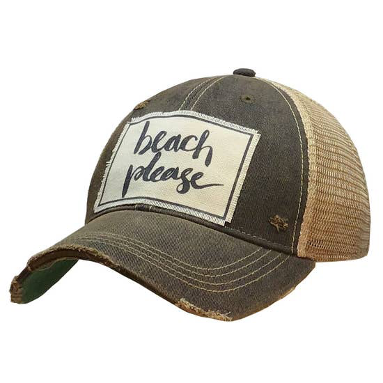 Beach Please Distressed Trucker Cap Black - Horse Country Trading Company