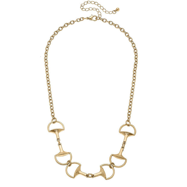 Stella Horse Bit Chain Link Necklace in Worn Gold - Horse Country Trading Company