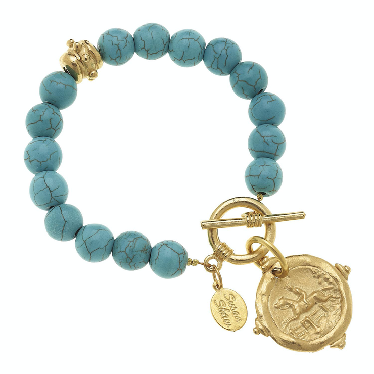 Genuine Turquoise with Italian Intaglio Equestrian Bracelet - Horse Country Trading Company