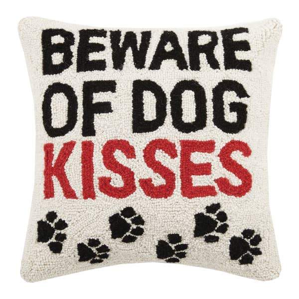 Beware of Dog Kisses Paw Print Hook Pillow - Horse Country Trading Company