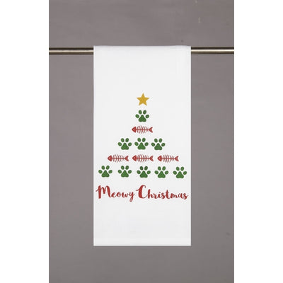 Meowy Christmas Hand Towel - White - Horse Country Trading Company
