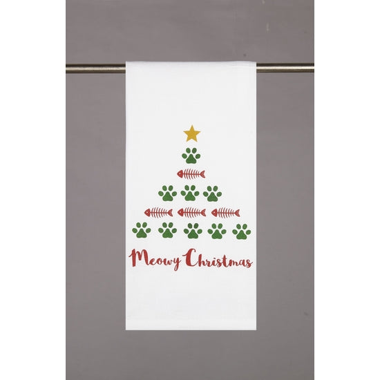 Meowy Christmas Hand Towel - White - Horse Country Trading Company
