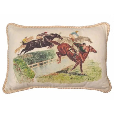 Horses Over Fence Pillow - Natural Linen - Horse Country Trading Company