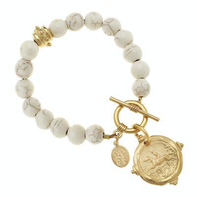 White Turquoise with Italian Intaglio Equestrian Bracelet - Horse Country Trading Company