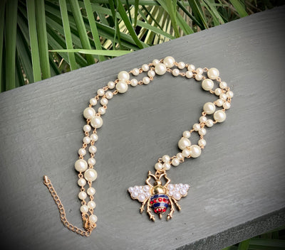 Long Strand Pearl with Bee Necklace - Horse Country Trading Company