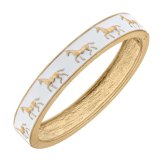 Virginia Enamel Equestrian Hinge Bangle in White - Horse Country Trading Company