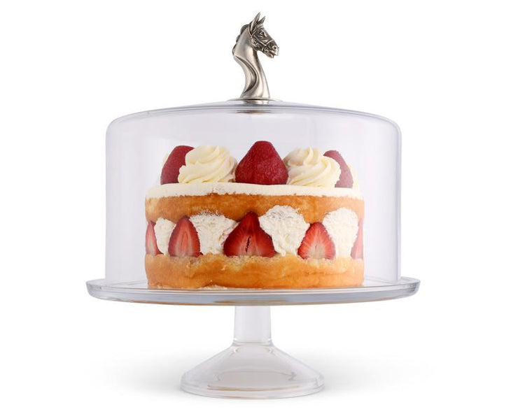 Horse Head Knob Glass Cake/Dessert Stand - Short Glass Stem Base - Horse Country Trading Company