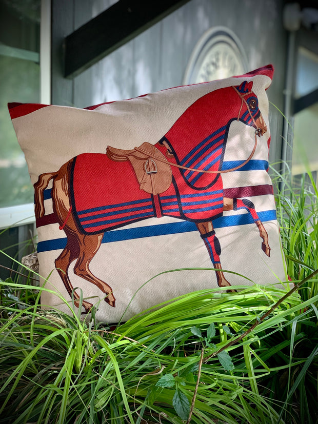 Scarf Inspired Woven Throw Pillow 20x20 Red/Navy - Horse Country Trading Company