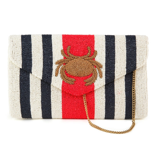 Nautical Crab Clutch Handbag with Gold Chain Strap - Horse Country Trading Company