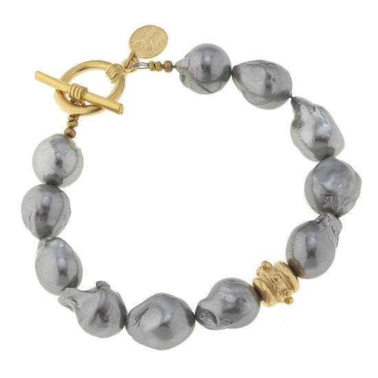 Gold Bead & Genuine Grey Freshwater Baroque Pearl Bracelet - Horse Country Trading Company