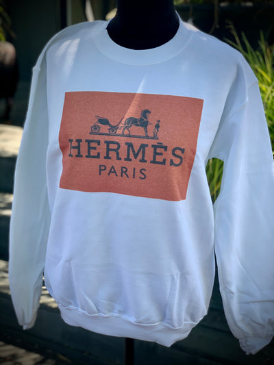Hermes Inspired Orange Label Ladies Sweatshirt - Horse Country Trading Company