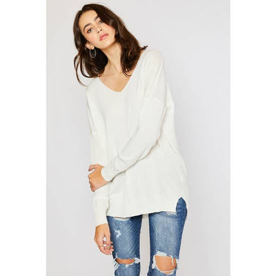 Ivory V-Neck Drop Shoulder Sweater - Horse Country Trading Company