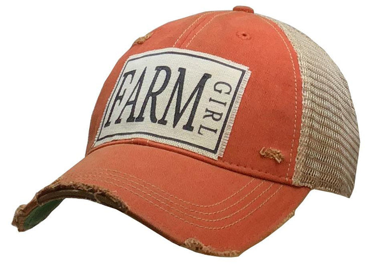 Farm Girl Distressed Trucker Cap Orange - Horse Country Trading Company